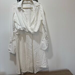 White Long Sleeve Cropped Shirt with Matching Pants Set | Size 2XL